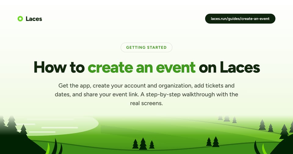How to create an event on Laces, on a Laces cover with a green landscape